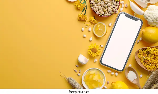 Yellow Background with Lemon and Phone Mockup