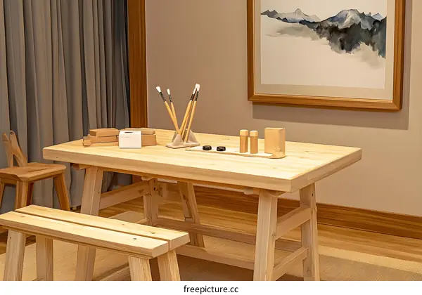 Wooden Table and Chairs in a Minimalist Room