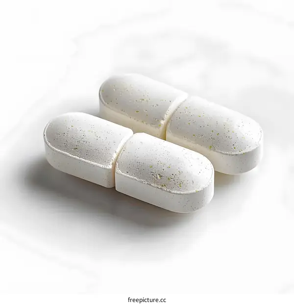 Two White Pills on White Background