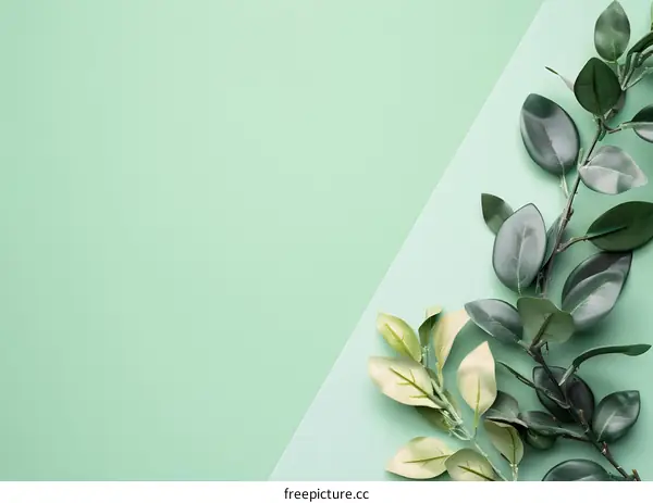 Green Leaves on Mint Green Background