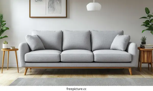 Modern Grey Sofa in a Minimalist Living Room