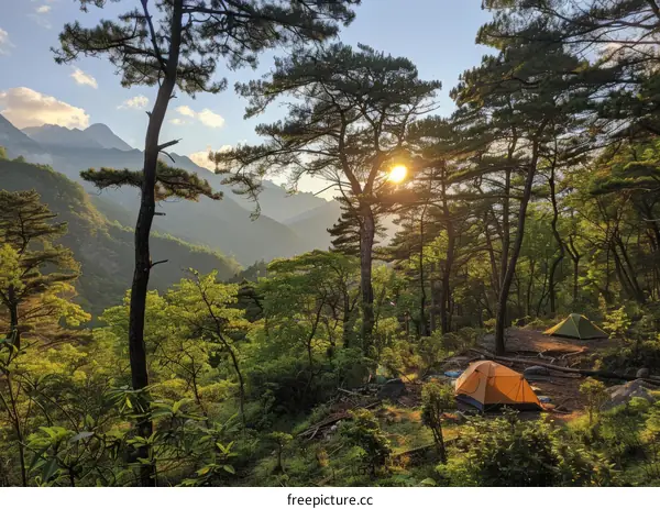 Sunset Camping in the Mountains