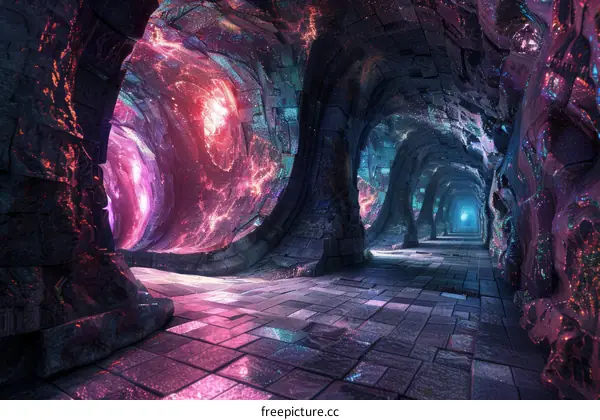 Glowing Crystal Cave Interior
