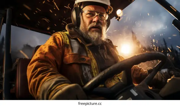 Man in Hard Hat Driving a Vehicle