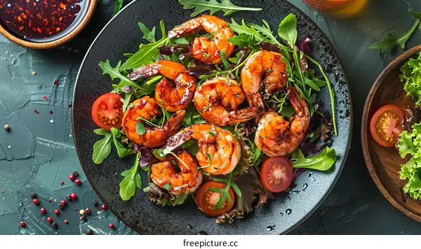 Grilled Shrimps with Vegetable Salad