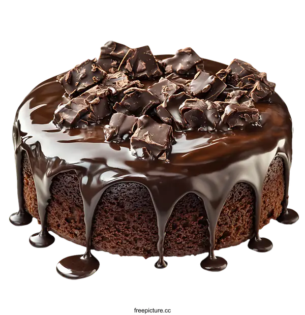 [Transparent Background PNG]Delicious Chocolate Cake with Drizzled Chocolate Glaze