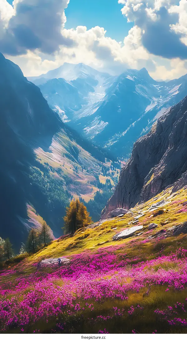 Scenic Mountain View with Wildflowers and a Hiking Trail