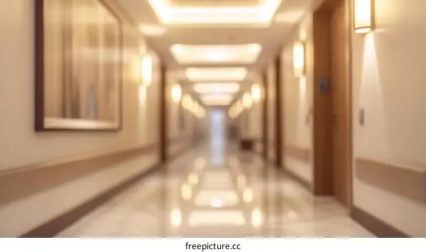 Blurred Image of Reflective Hotel Hallway