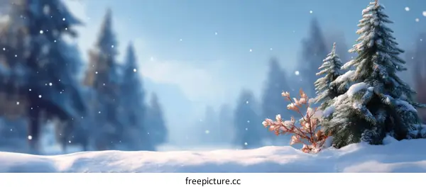 Winter Forest Scene with Snowfall