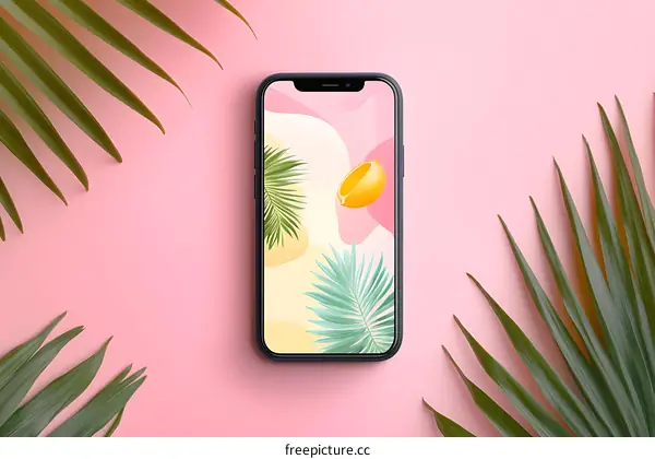 Summer Phone Screen Mockup with Palm Leaves and Lemon