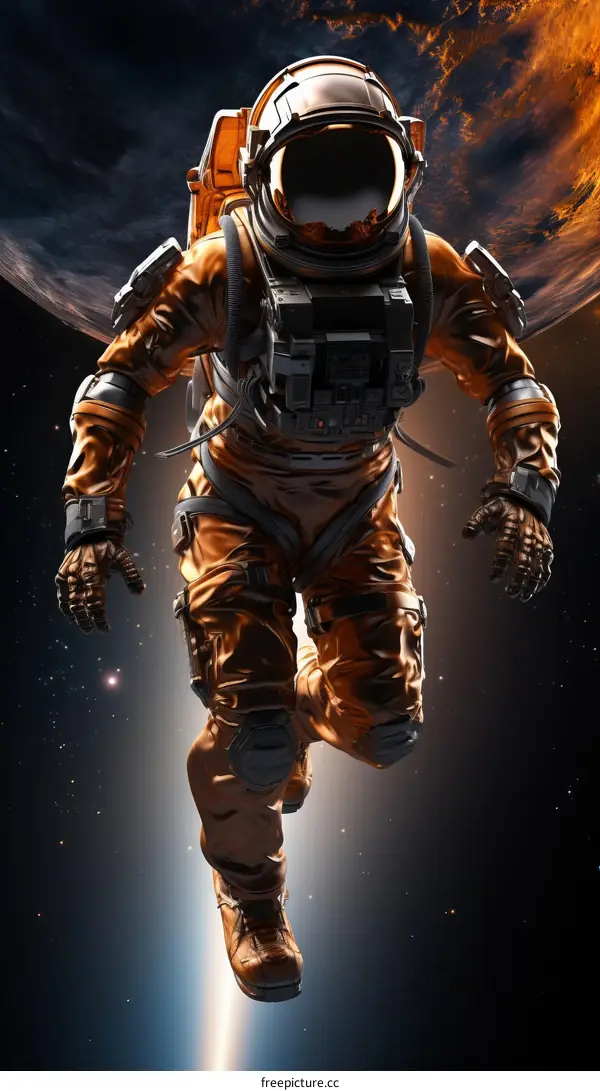 Astronaut Floating in Space with a Planet