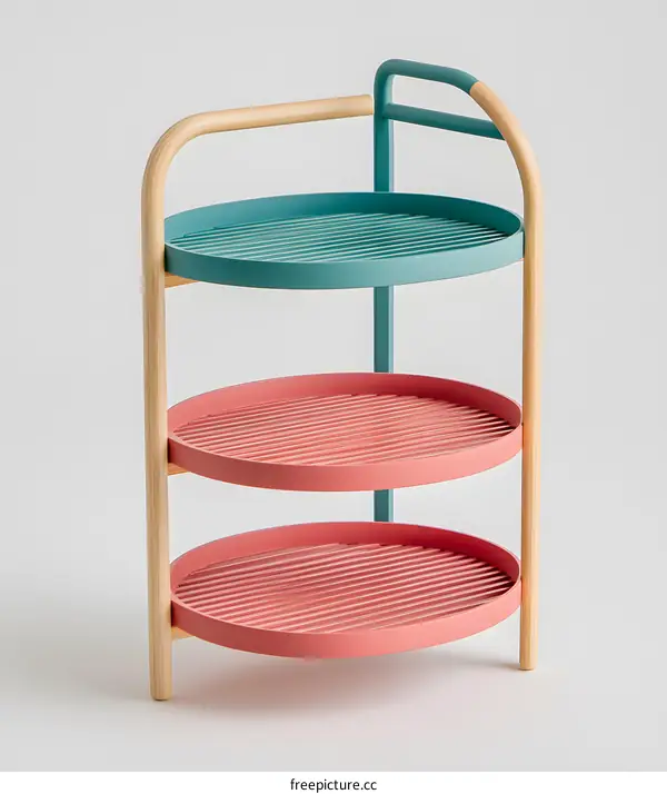 Three Tiered Serving Cart With Wooden Handle