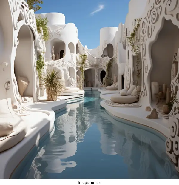 Futuristic Luxury Hotel with Pool and Private Cabanas