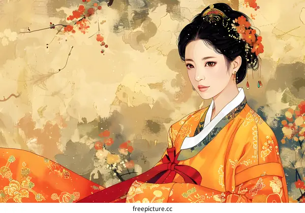 Portrait of a young woman in traditional Korean dress, hanbok