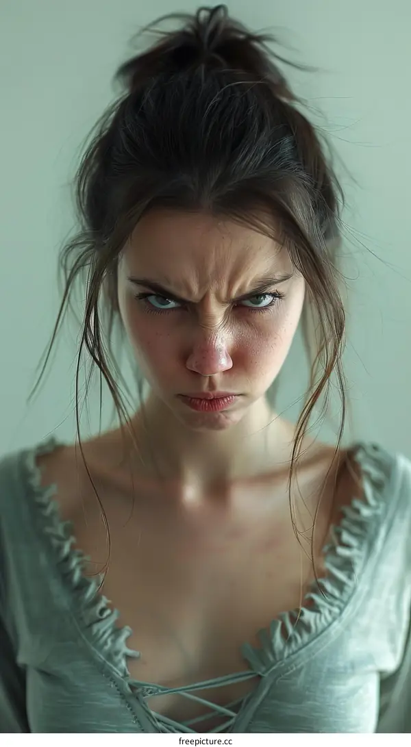 Close-up Portrait of a Woman with an Angry Expression