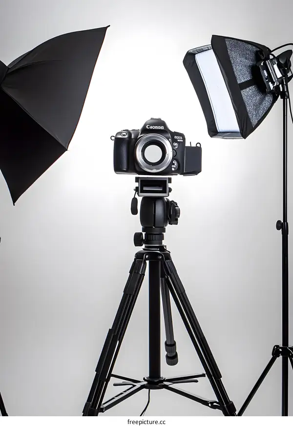 Camera on Tripod with Lighting Setup