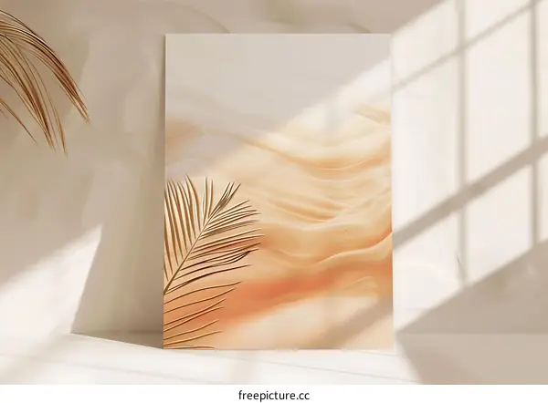 Minimalist Abstract Artwork with Palm Leaf and Sand Dunes