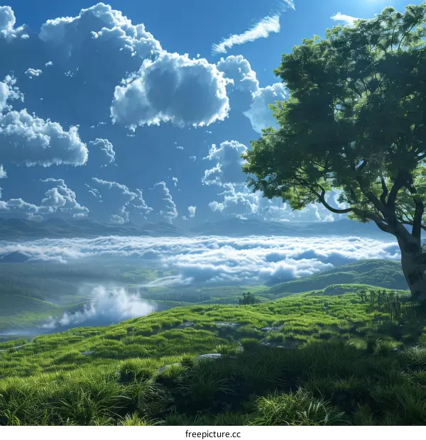 A Serene Mountain Meadow Above the Clouds