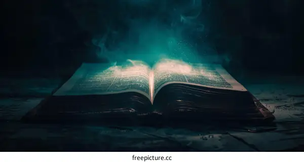 Ancient Glowing Spellbook with Green Light and Smoke