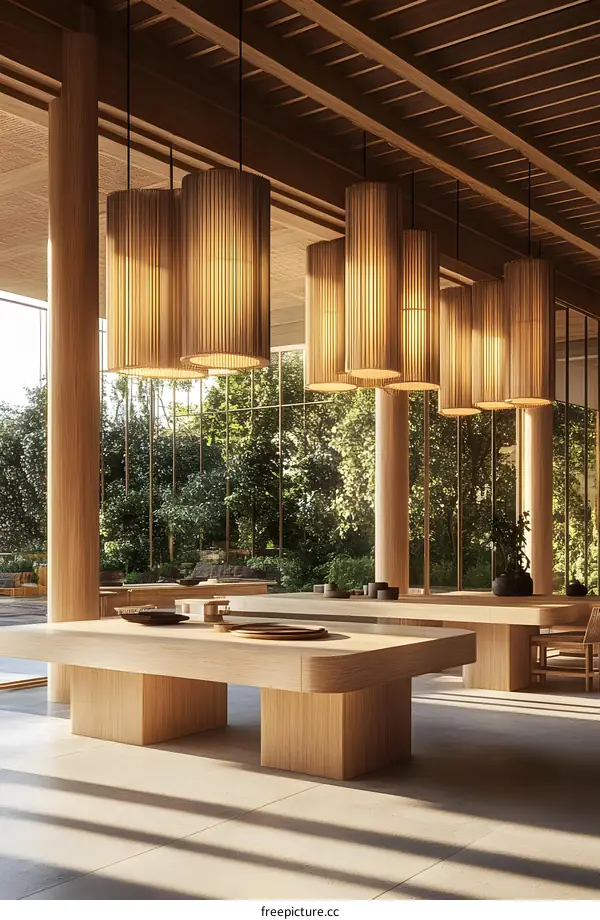 Modern Minimalist Wooden Interior Design with Large Windows and Light