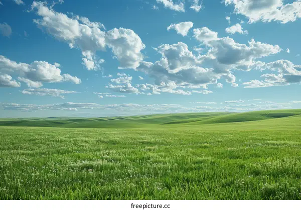 Green rolling hills under a blue sky with white clouds