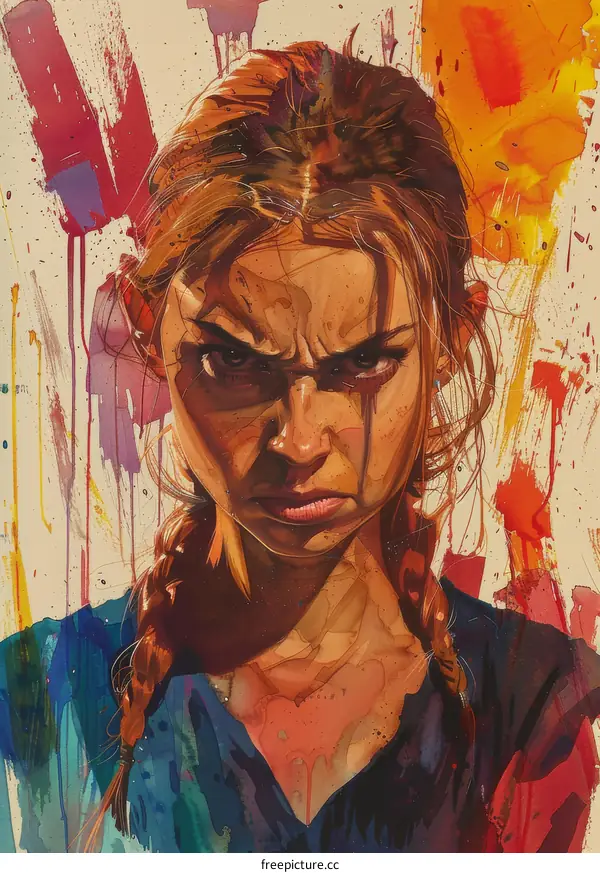 portrait of a young woman with an angry expression on her face