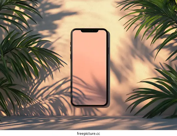 Minimalist Phone Mockup with Palm Leaves