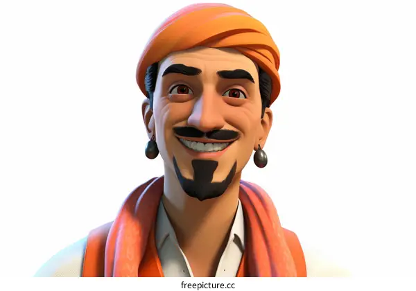 Realistic 3D Indian Male Character with Turban