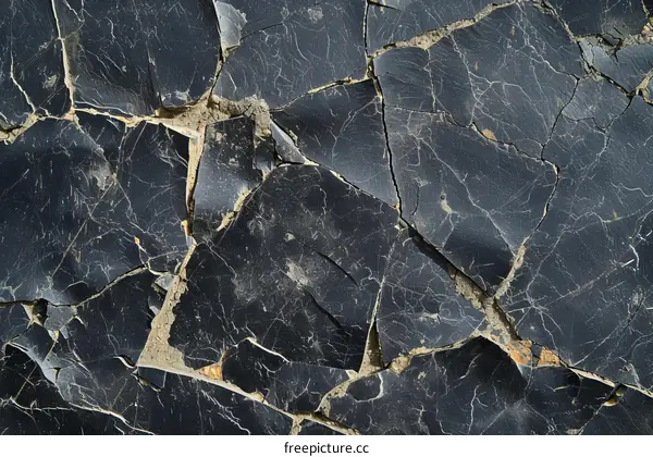 Cracked and Weathered Black Asphalt Shingles Roof Surface