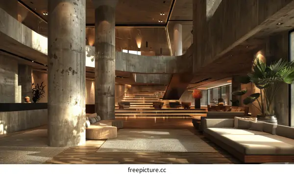 Modern Concrete Hotel Lobby Interior Design