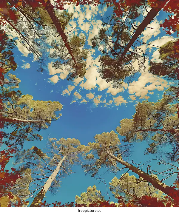 Looking Up at the Sky Through Tall Trees
