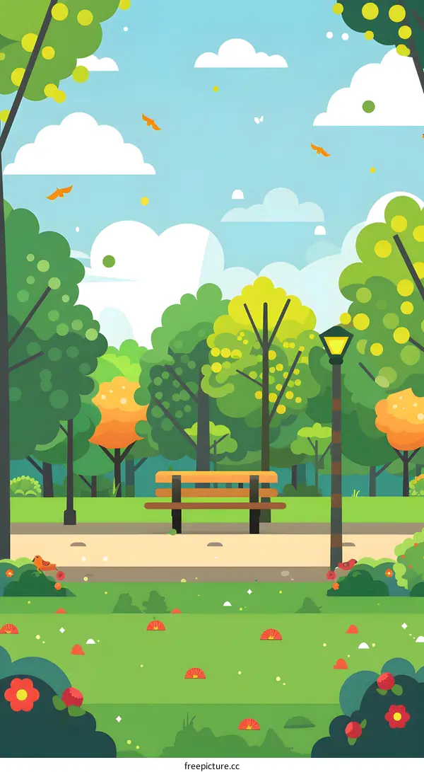 Springtime Park Bench Illustration