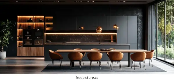 Modern Dark Kitchen Dining Room Design