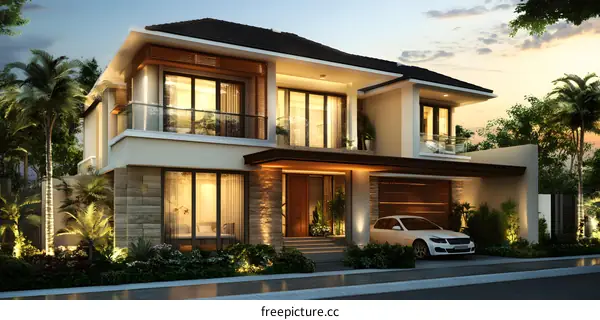 Modern Two Story House with Balconies