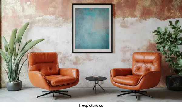 Modern Living Room Interior Design with Leather Armchairs