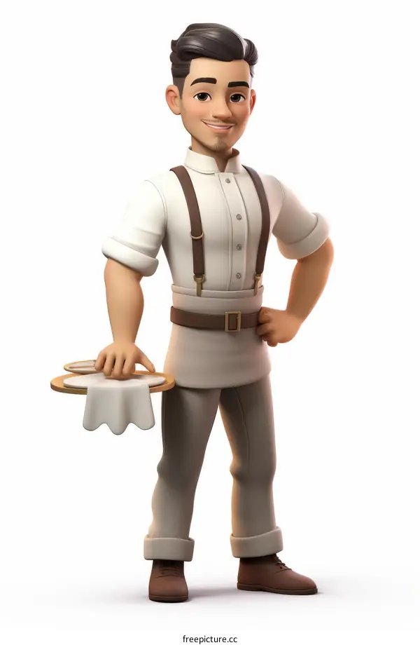 Waiter Holding a Tray with White Cloth