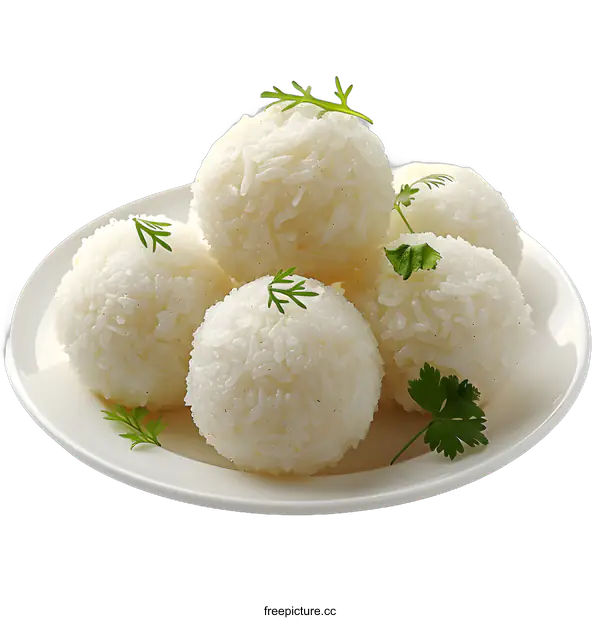 [Transparent Background PNG]Plate of Rice Balls with Parsley