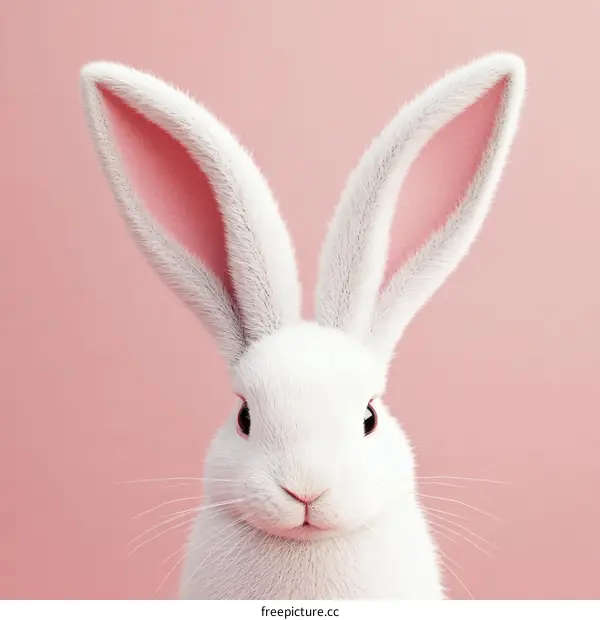 Cute White Bunny on Pink Background