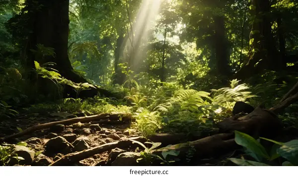 Sunlight Filtering Through Lush Forest Canopy