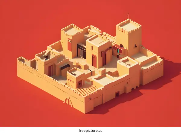 Low Poly Isometric Model Of A Fort In Desert