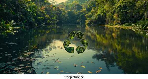 Green Nature Recycle Concept with Recycle Symbol in the Lake