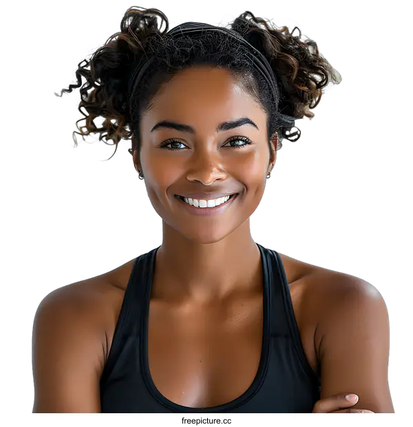 [Transparent Background PNG]Portrait of a Fit Young Black Woman Smiling