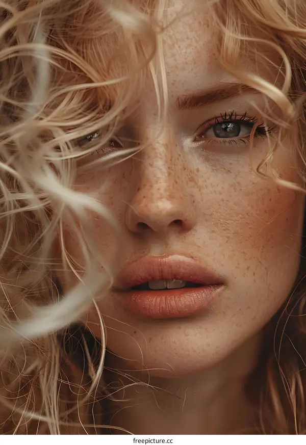 portrait of a young woman with freckles and red hair