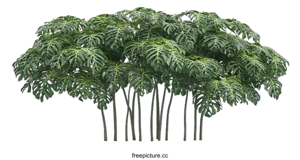 [Transparent Background PNG]Group of Monstera Deliciosa Plants with White Background