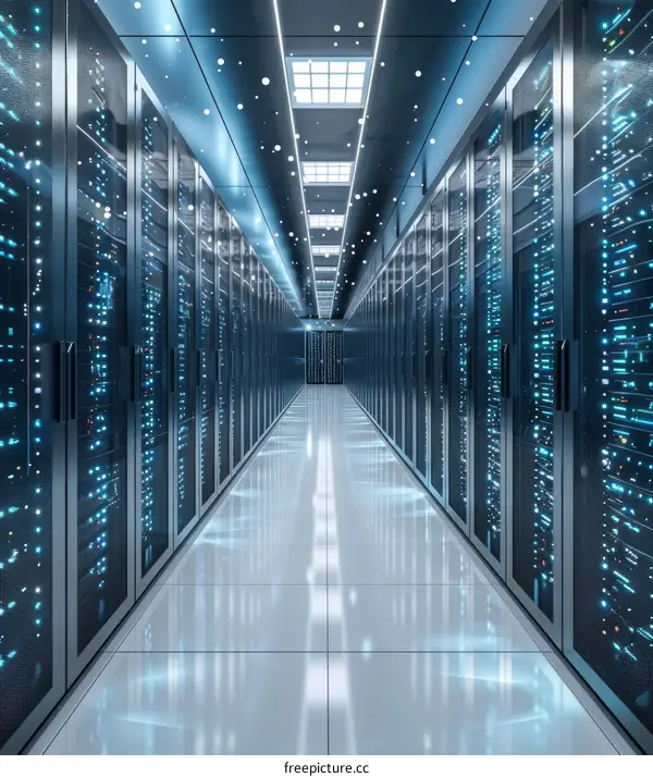 Futuristic Sci-Fi Data Center With Glowing Blue Lights