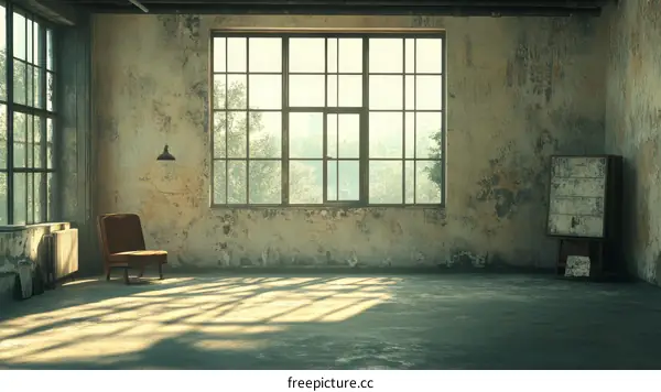 Empty Industrial Loft Room with Large Windows