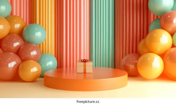Colorful Balloon Display with Gift Box