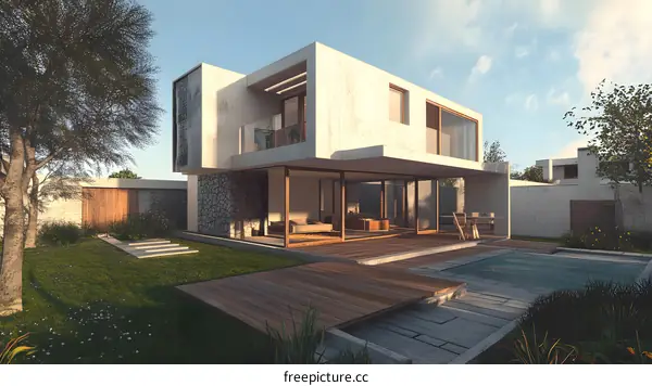 Modern House with Swimming Pool and Deck