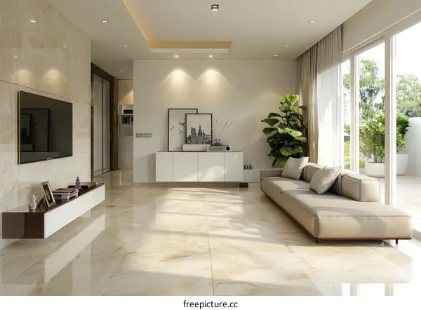 Modern minimalist bright living room interior design