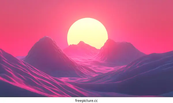 Sunset Mountains Landscape Pink and Yellow Colors